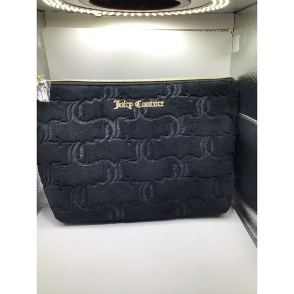 Juicy Couture BlackTravel Velour Makeup Cosmetic Bag Includes/Travel Bottle - Picture 2 of 9